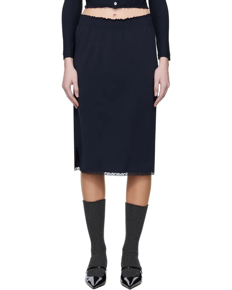 SHUSHU/TONG Navy Stretch Midi Skirt Na100