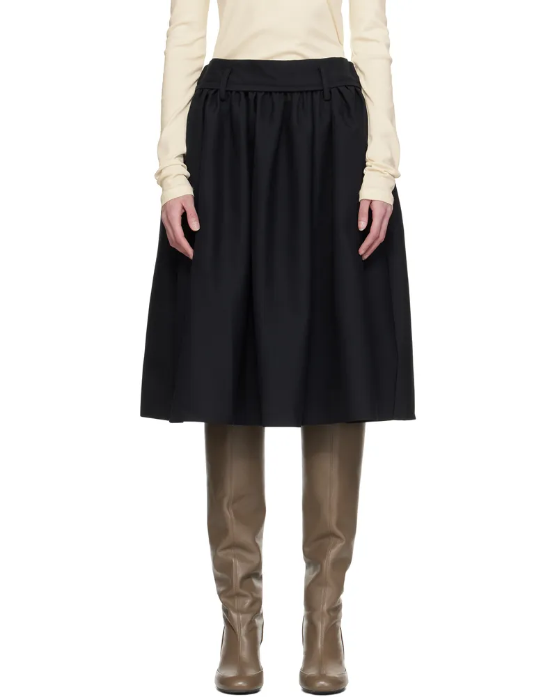 Fax Copy Express Black Puffy Midi Skirt Black