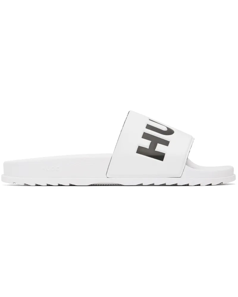 HUGO BOSS White Logo Strap Pool Slides 120-open
