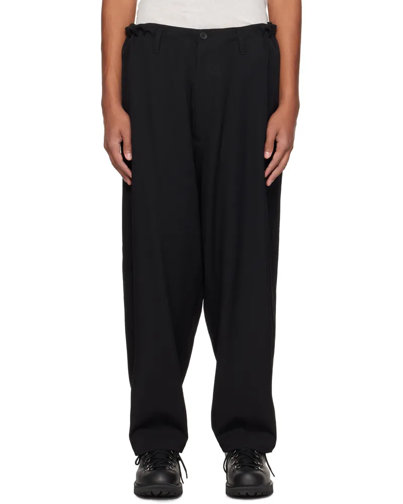 Yohji Yamamoto Black Wool Gabardine Side Tuck Trousers 2