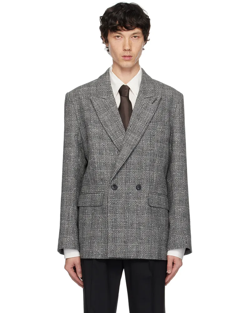 Ernest W. Baker Gray Check Double Breasted Blazer Grey
