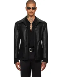 LU'U DAN Black Slim-Fit Creep Leather Jacket Black