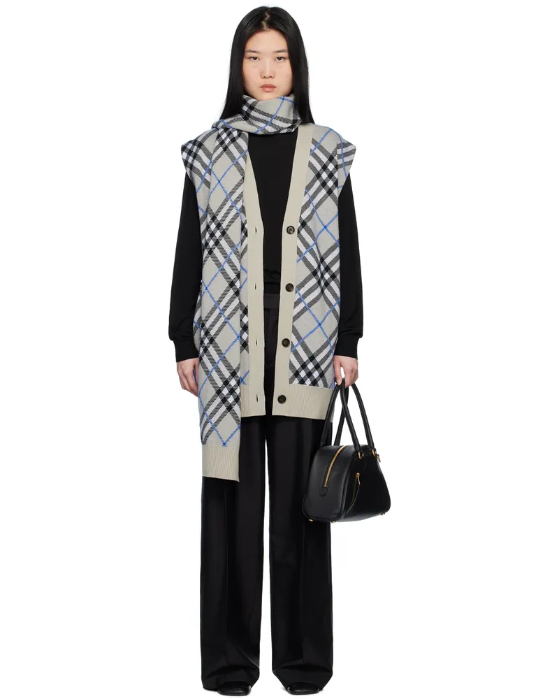 Burberry Gray Check Cape Cardigan Lichen