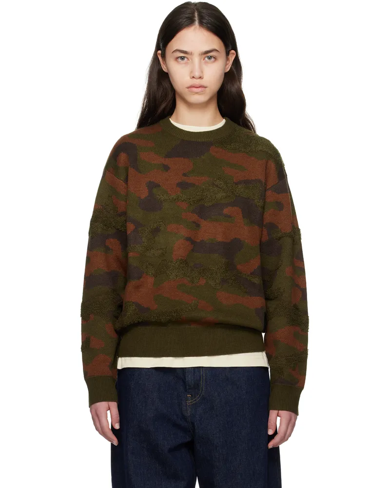 Dime Khaki & Brown Camo Chenille Knit Sweater Woodland