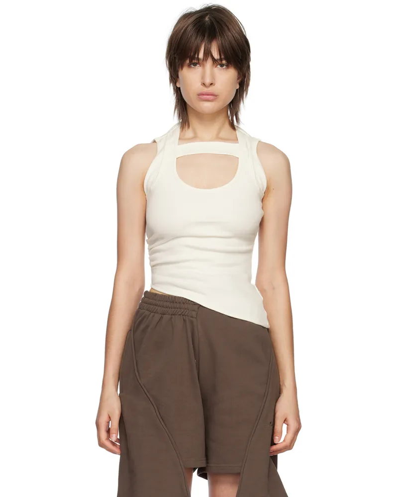 SRVC Off-White Ruched Tank Top Cream