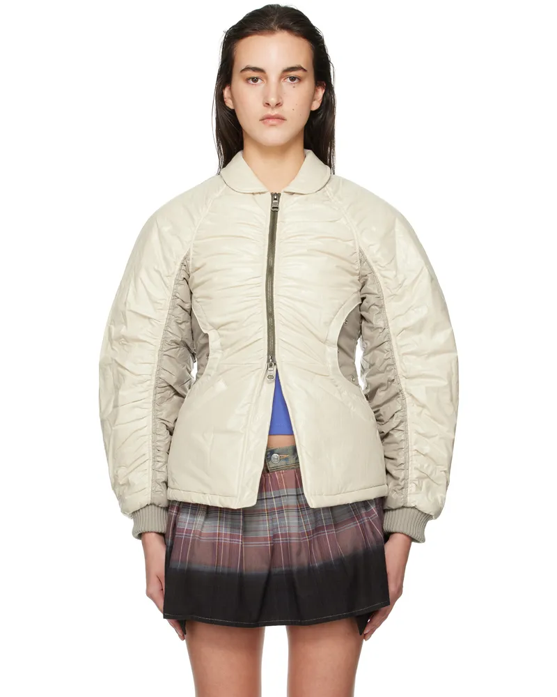 Andersson Bell Off-White Luna Back-Corset Bomber Jacket Ivory