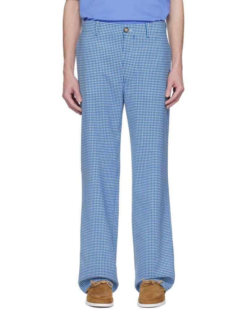 Marni Blue & White Wool Blend Gingham Trousers Chb61
