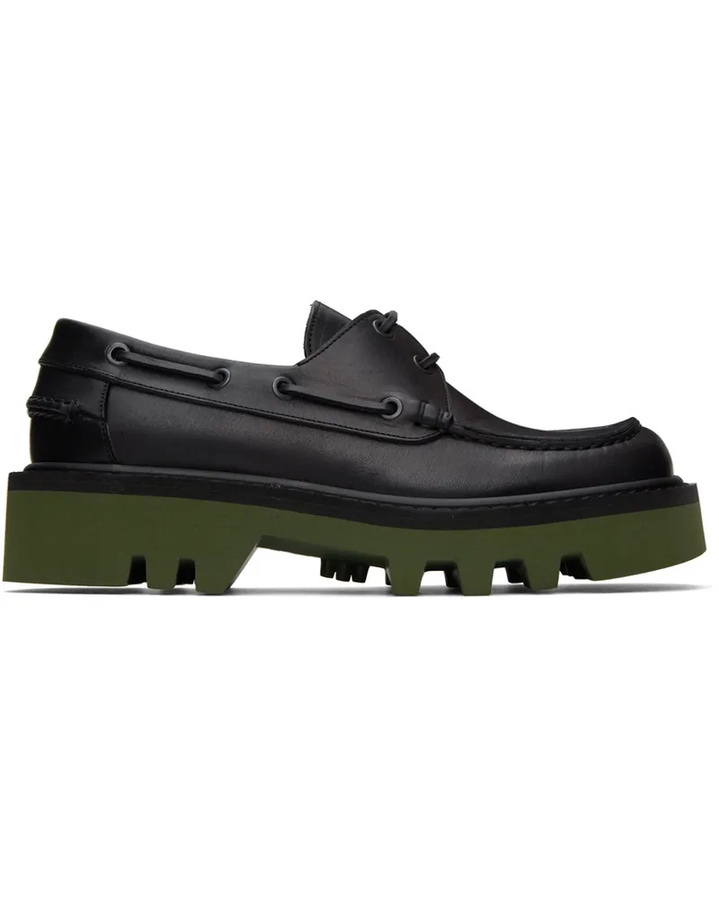 Dries van Noten Black & Green Leather Derbys Black