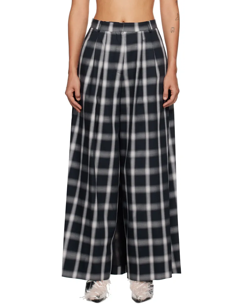 pushBUTTON Navy Pleats Front Wide Skort Check