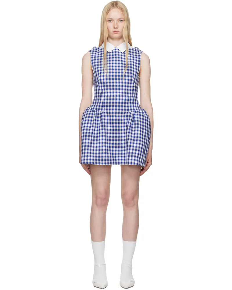 SHUSHU/TONG Blue & White Shirtneck Patchwork Sleeveless Minidress Bu100
