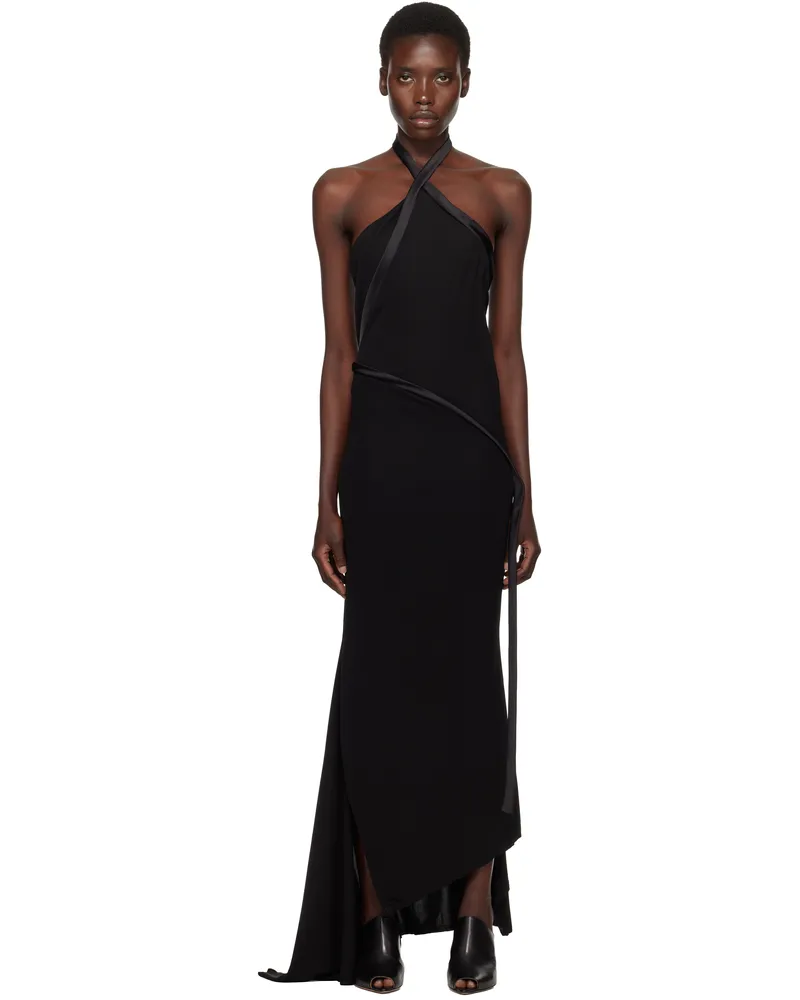 AARON ESH Black Asymmetric Halter Maxi Dress Black
