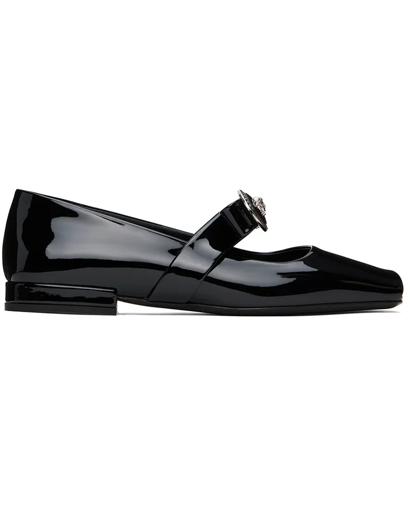Versace Black Gianni Ribbon Open Patent Ballerina Flats 1b00p