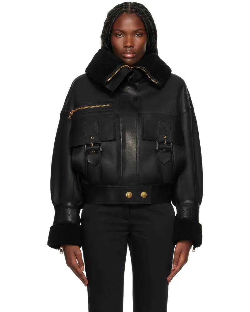 Balmain Black Aviator Shearling Jacket Eap