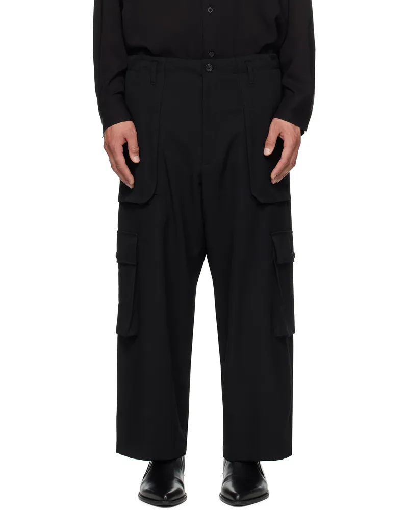 Yohji Yamamoto Black Wool Gabardine Pocket Detail Cargo Pants 2