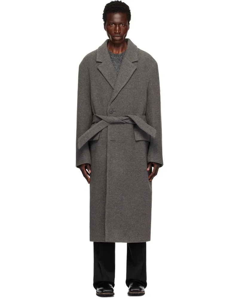 Wooyoungmi Gray Wool Blend Belted Coat 919g