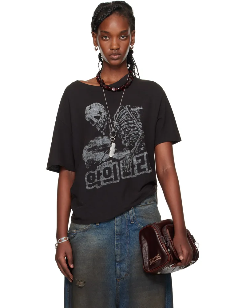 LU'U DAN Black Slubby Jersey T-shirt Washed