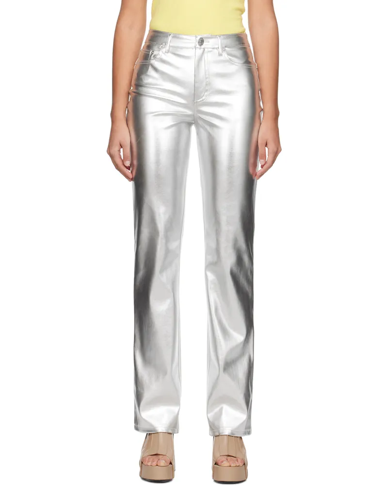 STAUD Silver Chisel Faux-Leather Trousers Slvr