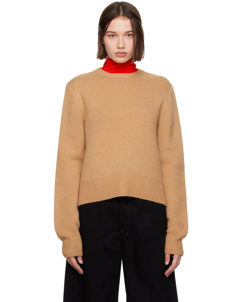 Totême Tan Cropped Crew-Neck Knit Sweater Camel