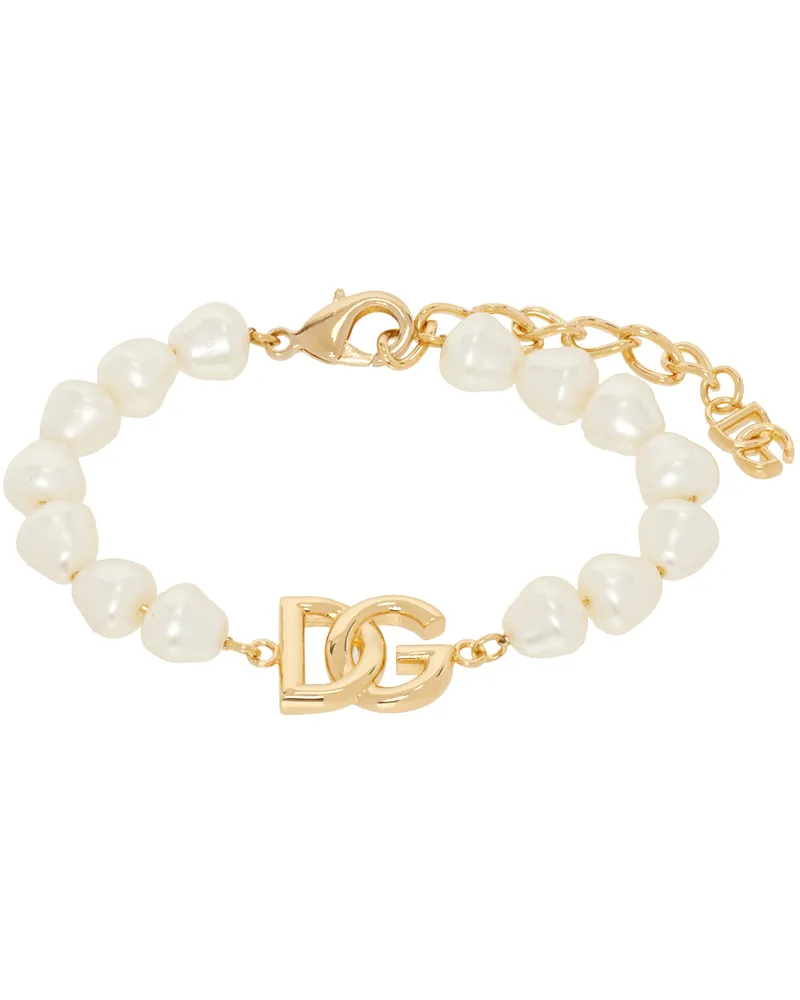 Dolce & Gabbana White & Gold Link Pearls Bracelet Zoo00