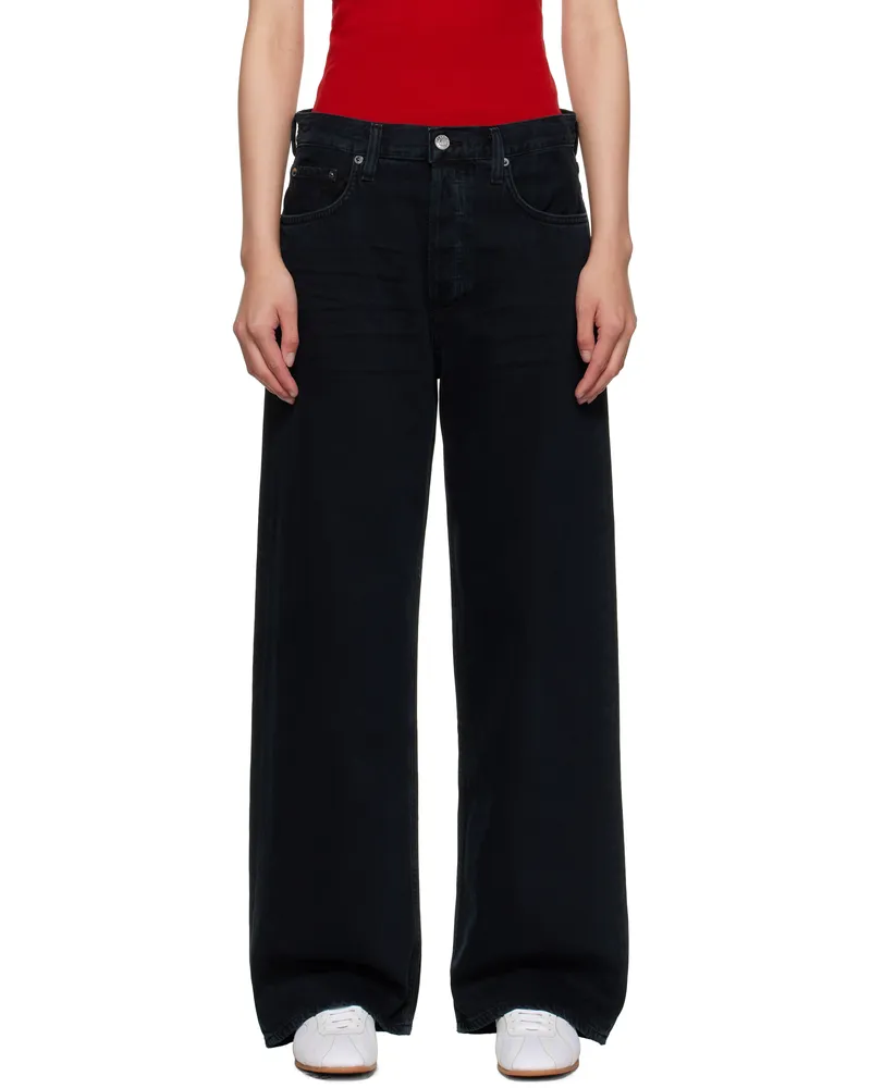AGOLDE Black Low Slung Baggy 30.5 Jeans Crushed