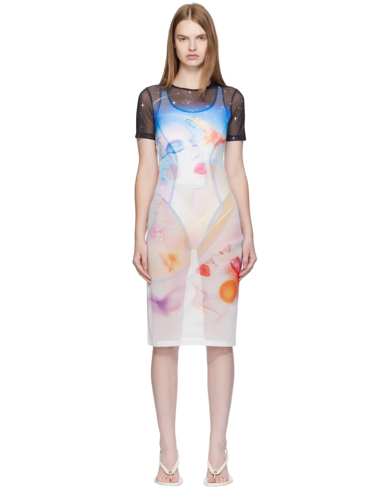 Casablanca Paris Multicolor Printed Mesh Midi Dress Galactic