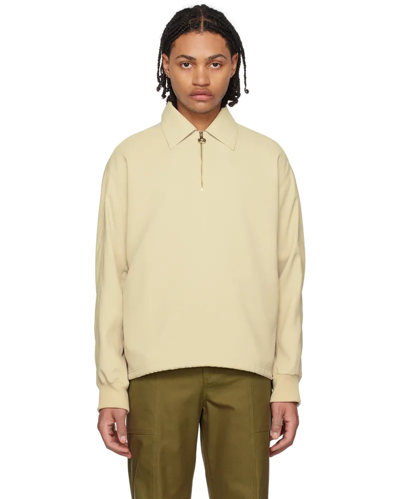 SOLID HOMME Beige Loose-Fit Half-Zip Sweatshirt 623e