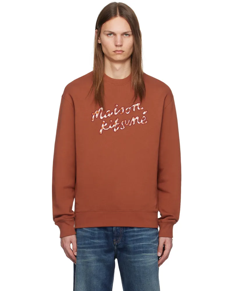 Kitsuné Brown 'Maison Kitsuné' Handwriting Gingham Sweatshirt P285