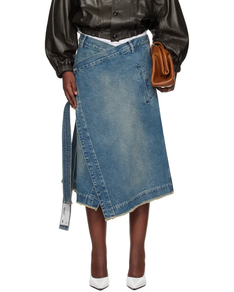 LU'U DAN Blue Apron Denim Midi Skirt Lawless