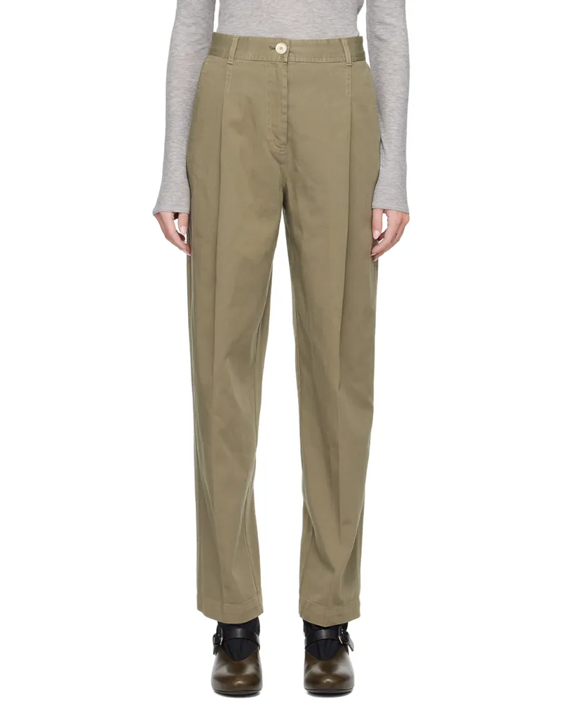 House of Dagmar Khaki Mid-Rise Trousers Artichoke