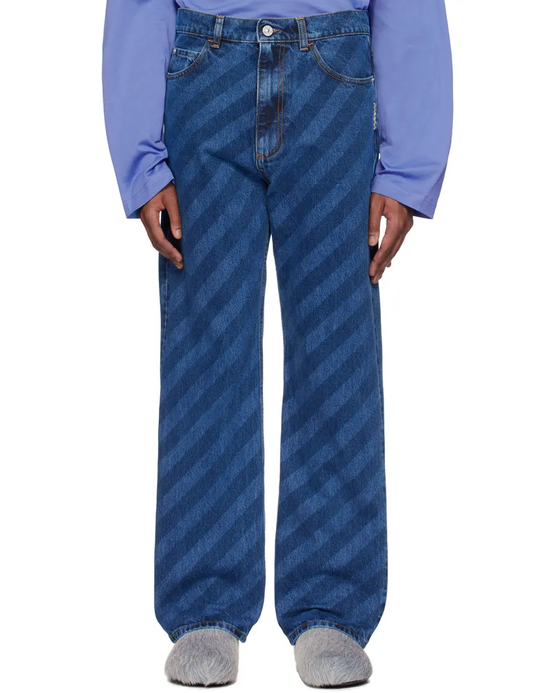 Marni Blue Wide Leg Diagonal Stripe Jeans Stb95