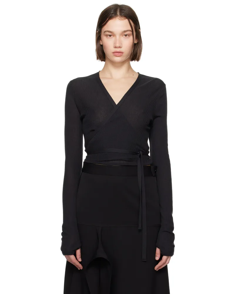 Christophe Lemaire Black Wrapover Cardigan Mu163