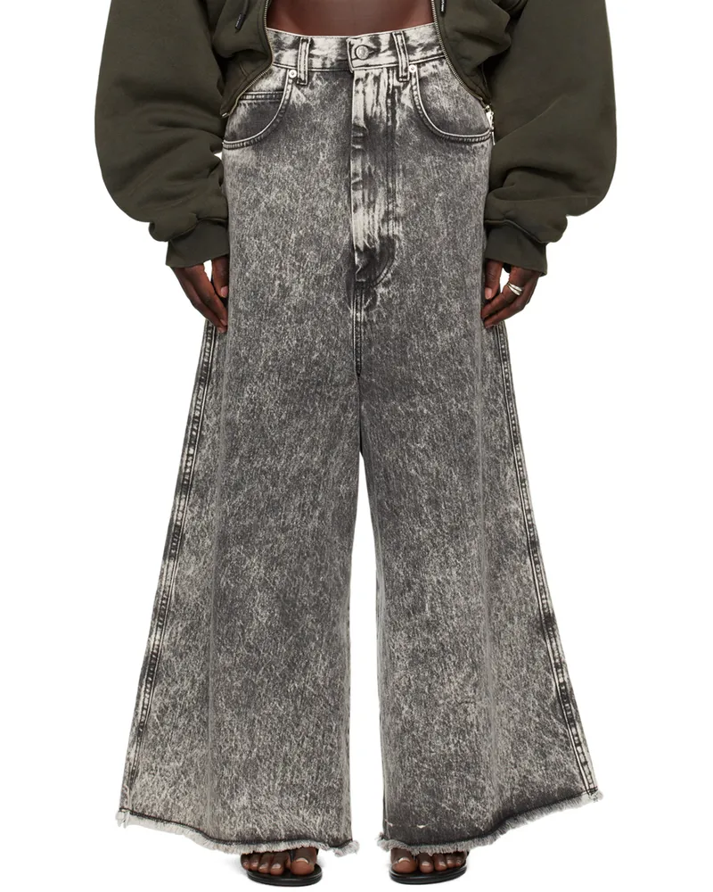 LU'U DAN Black Wide Cropped Jeans Acid