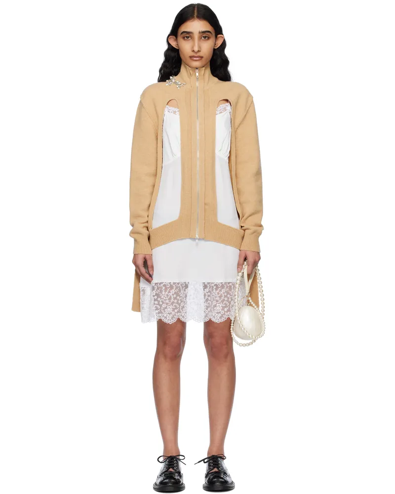 Simone Rocha Beige Embellished Window Zip-Up Cardigan Camel