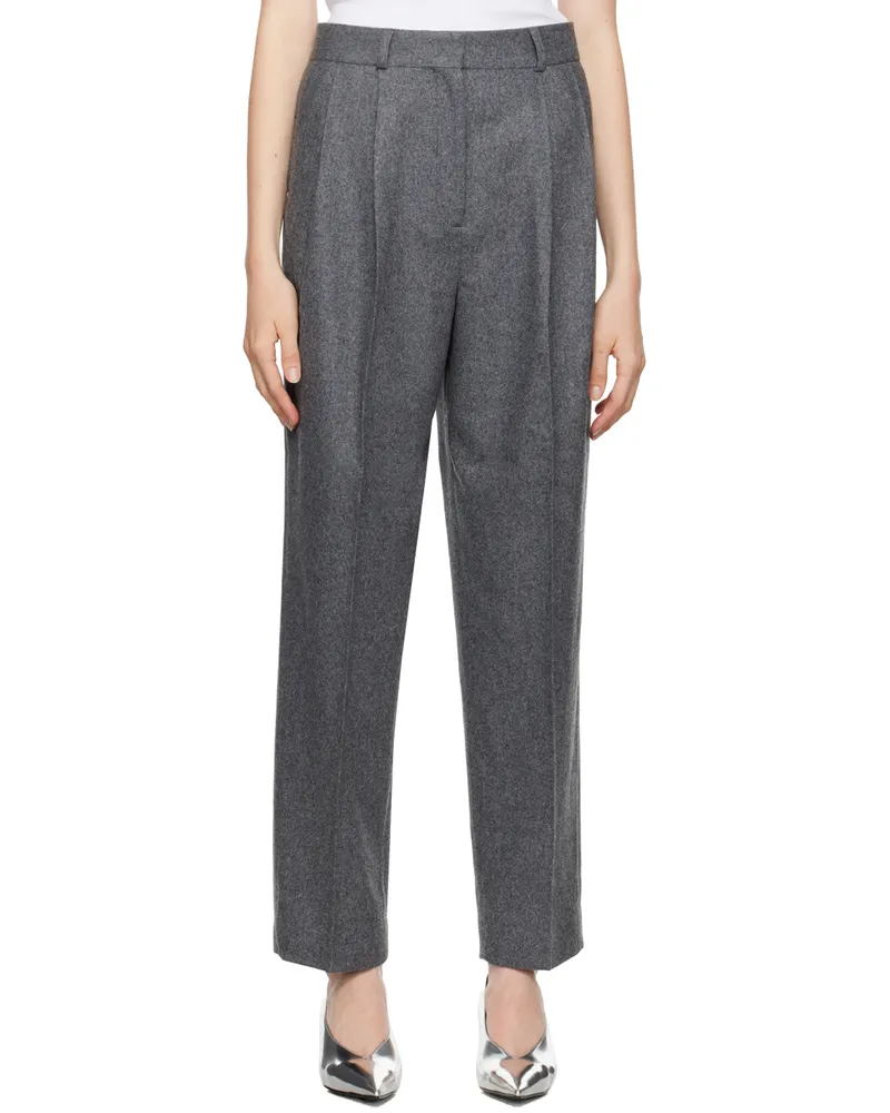 Totême Gray Double-Pleated Tailored Trousers Grey