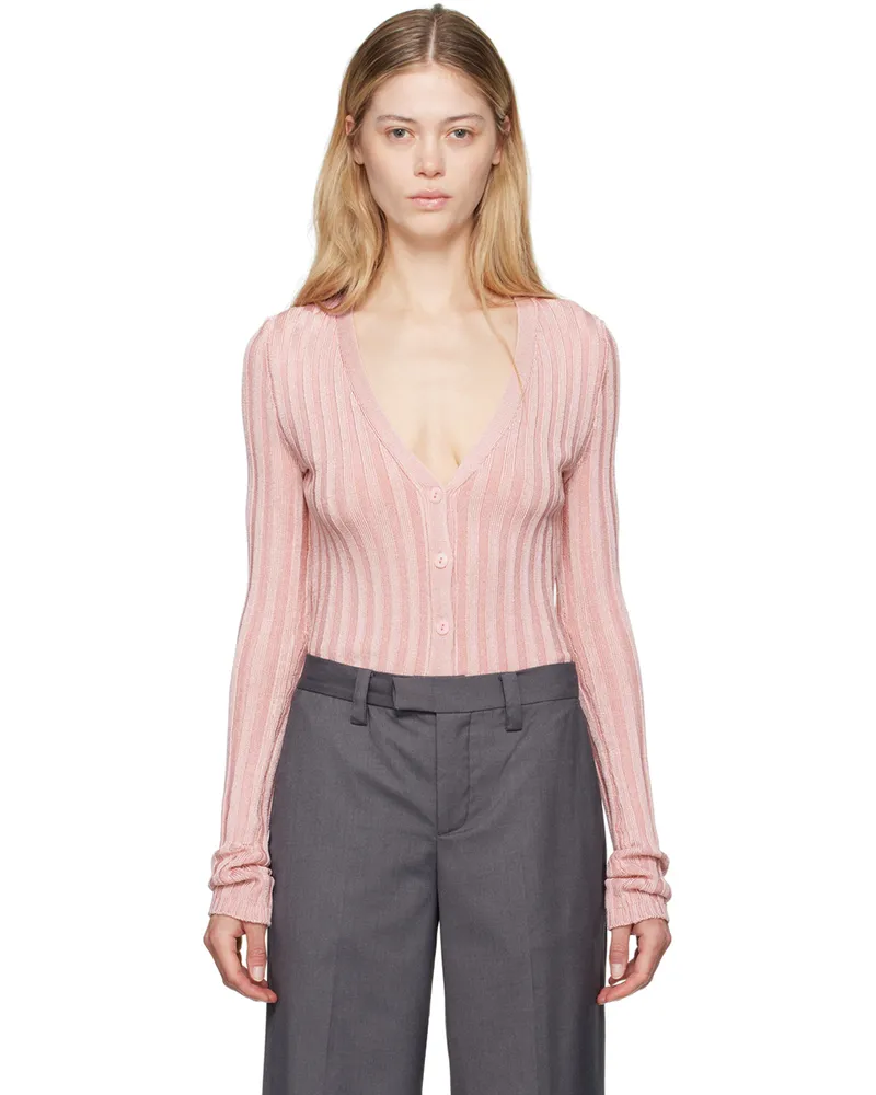 GUIZIO Pink Slinky Rib Cardigan Cotton