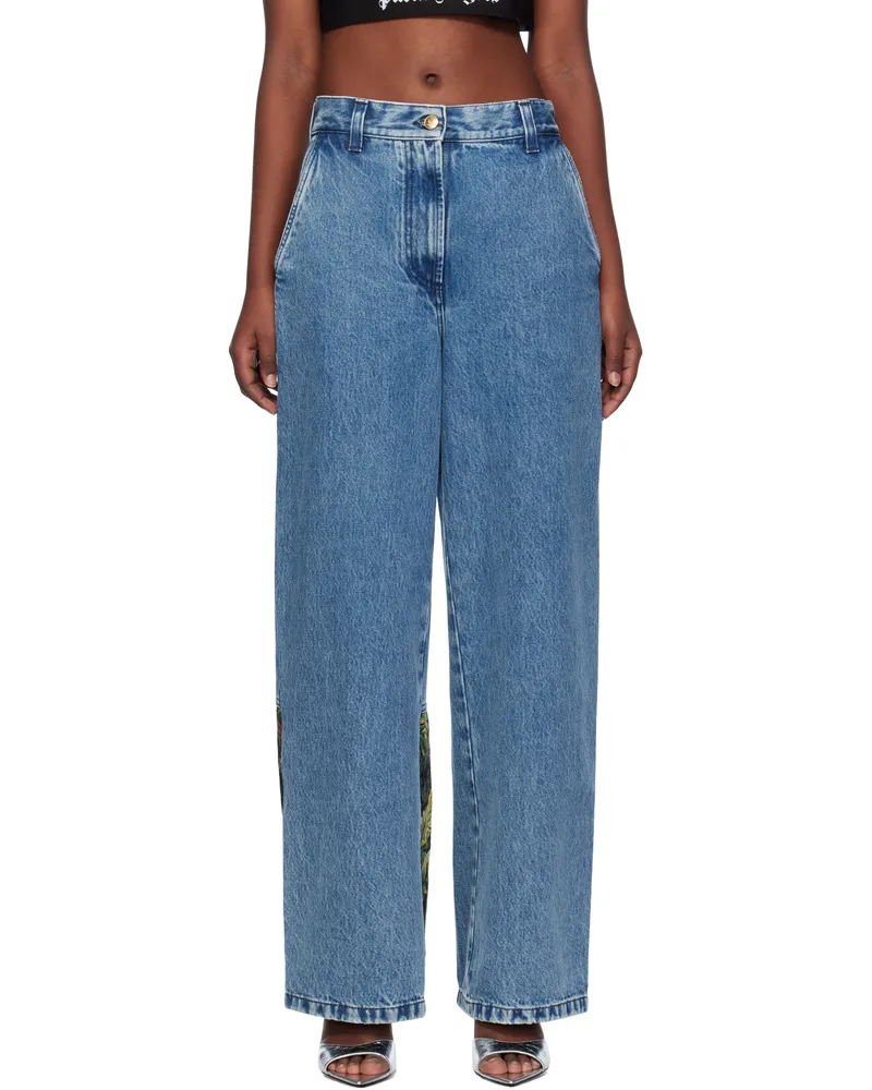 Palm Angels Blue Baggy Jungle Insert Jeans Blue