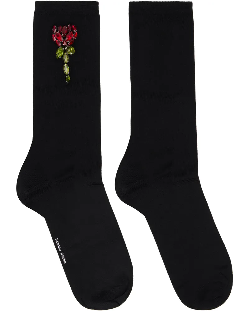 Simone Rocha Black Embellished Flower Socks Black