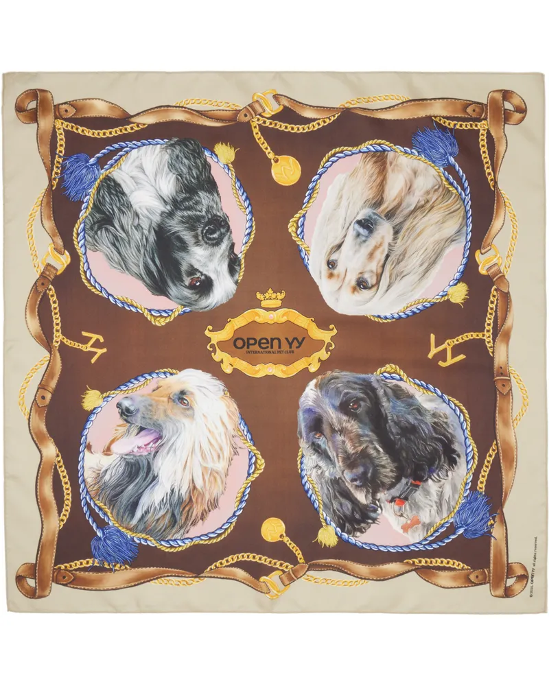 OPEN YY Multicolor 'International Pet Club' Scarf Khaki