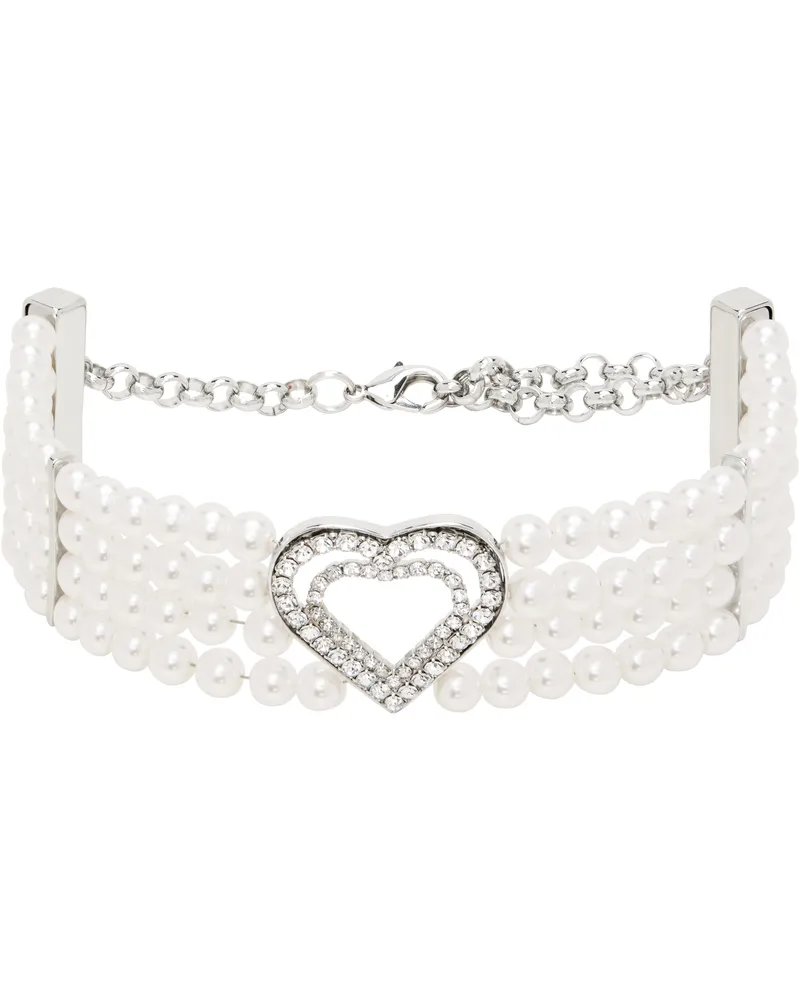 Blumarine White Faux-Pearl Heart Choker C1079