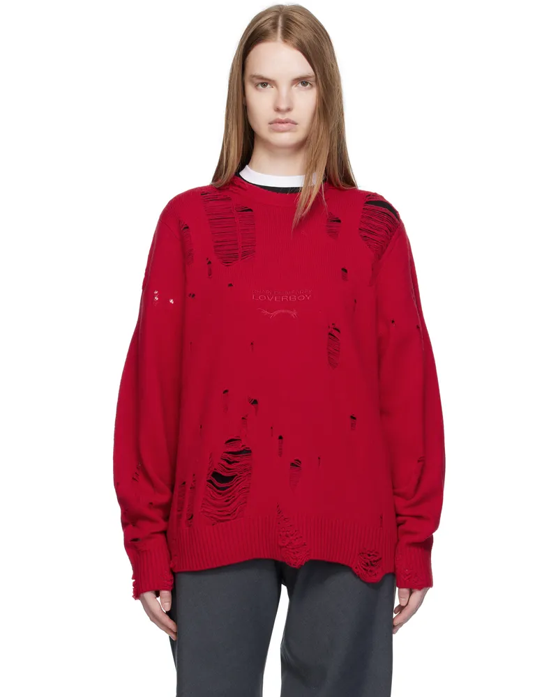 Charles Jeffrey Loverboy Red Distressed Logo Sweater Red