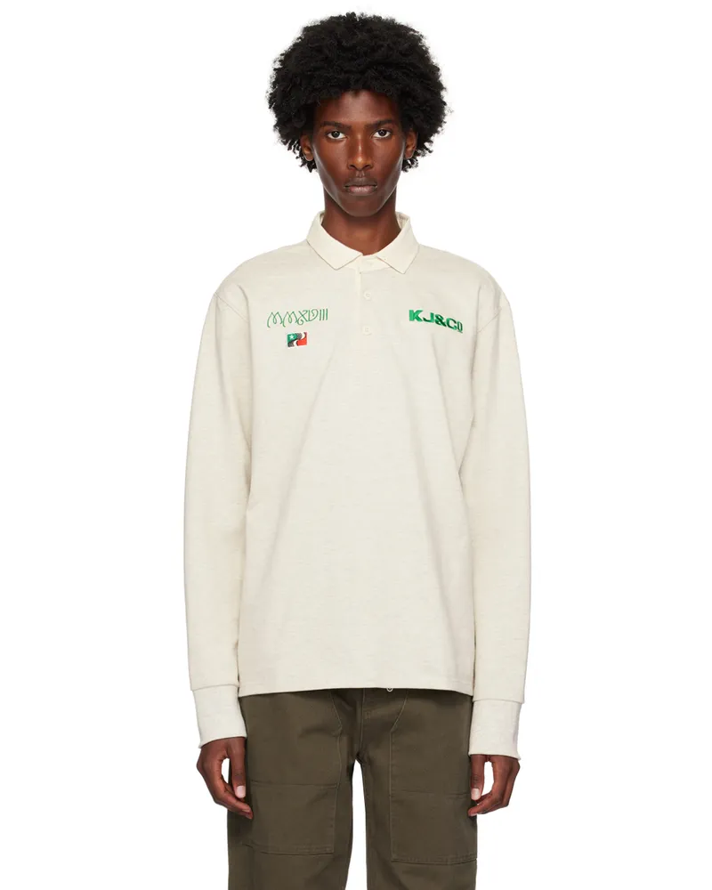 Kijun Grey Embroidered Rugby Polo Melange