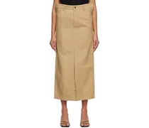 Beige Flat Denim Maxi Skirt