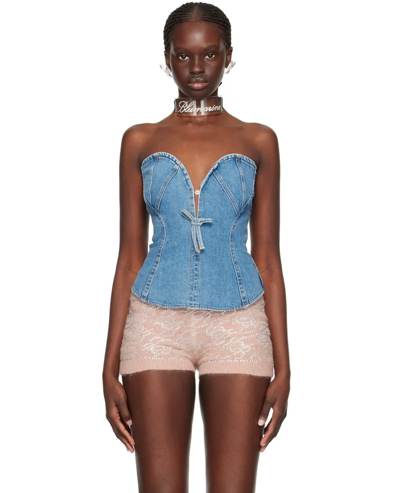 Blumarine Blue Paneled Denim Tank Top D0631