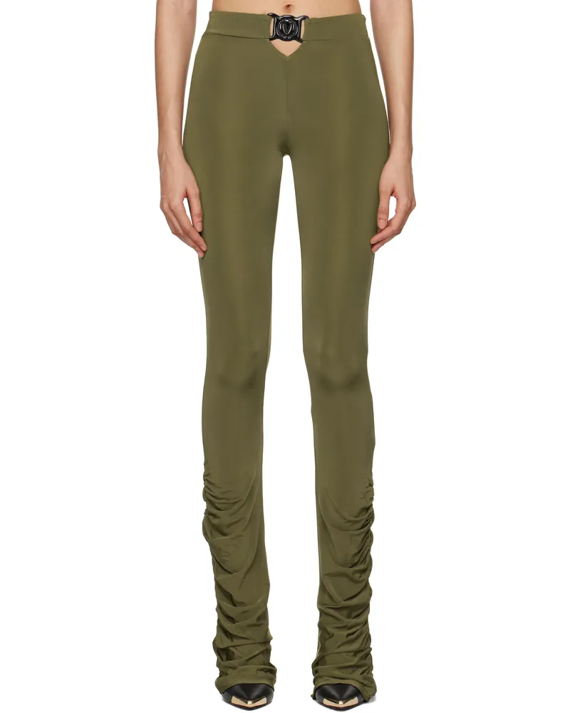 Versace Jeans Khaki V-Emblem Ruched Leggings E151