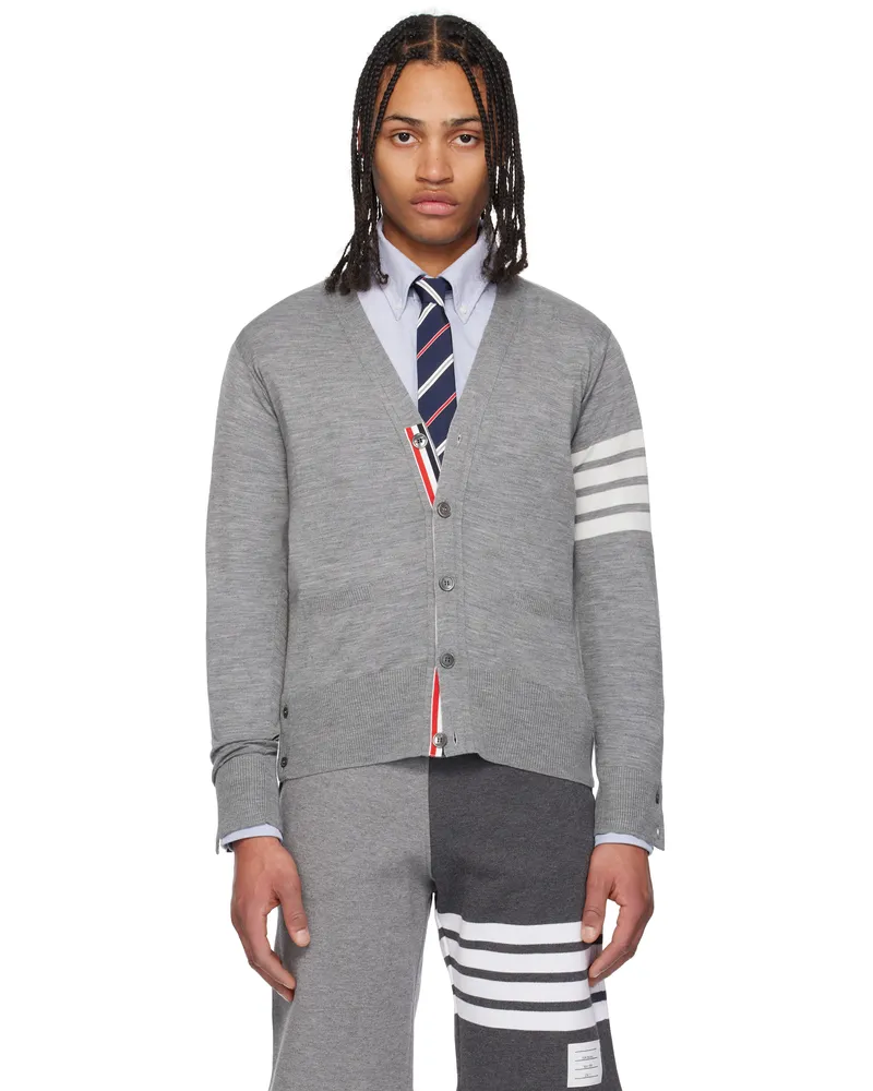 Thom Browne Gray Relaxed Fit 4-Bar Cardigan 058
