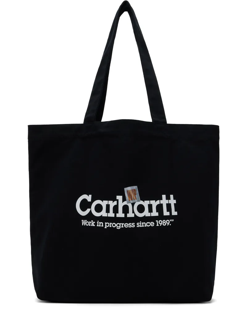 Carhartt WIP Black Canvas Graphic Large Tote Label