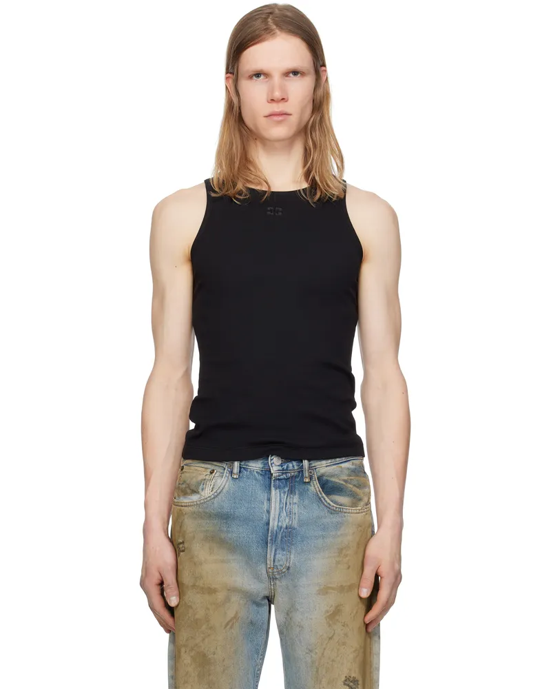 Ganni Black Soft Cotton Rib Tank Top Black