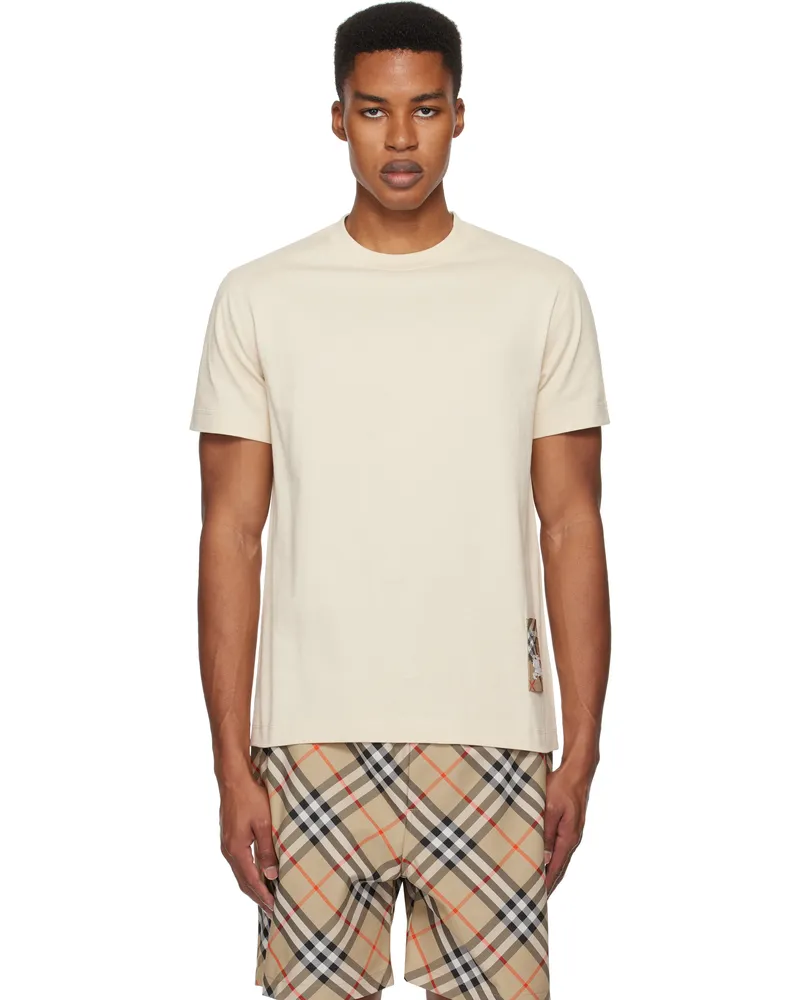 Burberry Beige Check Label Cotton T-shirt Nutmeg