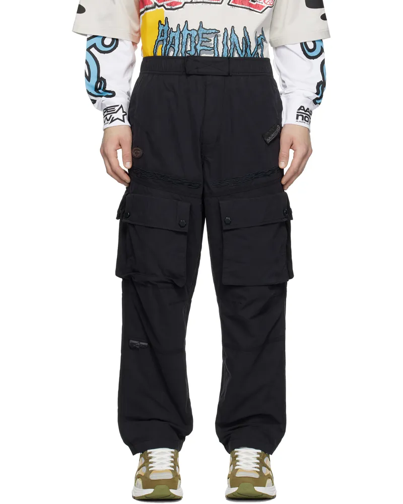 AAPE by A Bathing Ape Black Moonface Logo Utility Cargo Pants Bkx