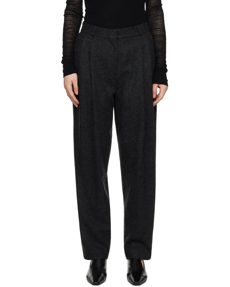 Totême Gray Double-Pleated Tailored Trousers Charcoal